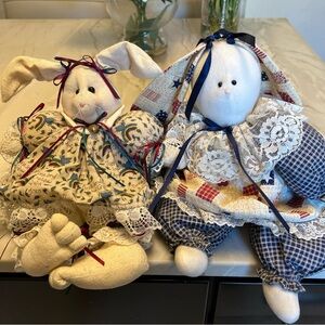 Adorable Handmade Country Fabric Bunny Dolls, Calico & Patchwork Clothing & Lace